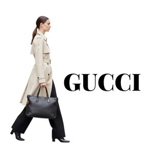 Authentic Gucci luxury designer bamboo tassel large black leather tote bag purse